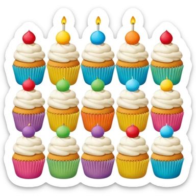 A 3D cartoon poster displayed on a wall, showing cupcakes with bright colors, clear text and borders, flat layout, realistic Memoji-style design. sticker