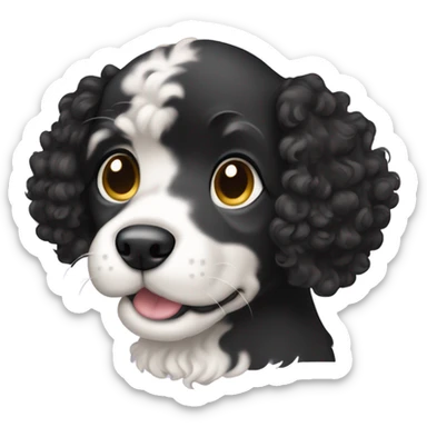Black curly haired puppy with long floppy ears  sticker