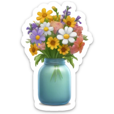 A jar vase filled with flowers. sticker