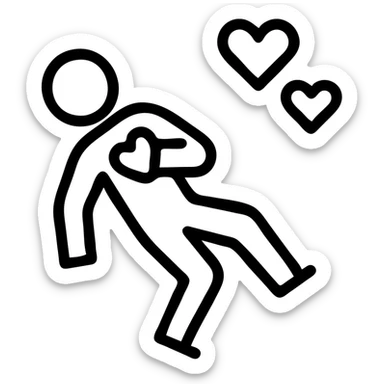 icon of a person in love, hand on chest over heart, about to fall, simple icon style sticker