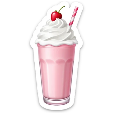 strawberry milkshake with whipped cream and cherry on top sticker