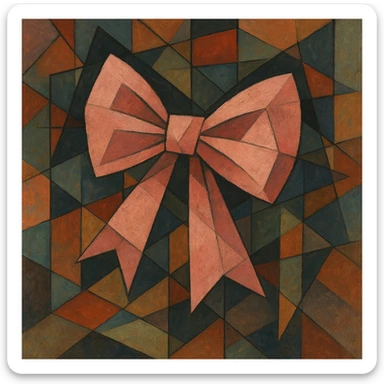 pink gothic bow, cubist abstraction style, geometric shapes, abstract art sticker