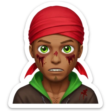 Red durag, men zombie with brown hair color and green eye color, with dark vampire clothes sticker