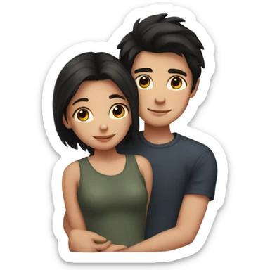 A dark-haired girl and a dark-haired boy cuddling sticker