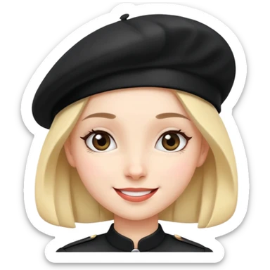 girl with a black beret, happy face sticker