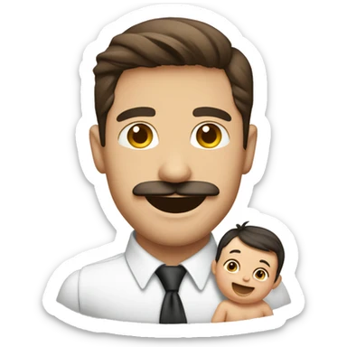 handsome smiling brunette man with mustache holding smiling infant sticker