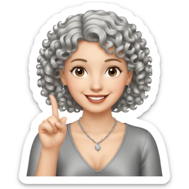 silver, short, wavy-haired with curls, smiling pretty lady, hopeful, pointing 2 fingers up


 sticker