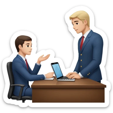 une image de 3/4 avec un recruteur à son bureau PAS DE FACE DE 3/4! qui regarde un candidat assis en face de lui. le recruteur est à droite sticker