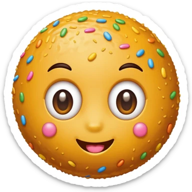 Laddu emoji with kawaii eyes and sprinkles and happy expression sticker