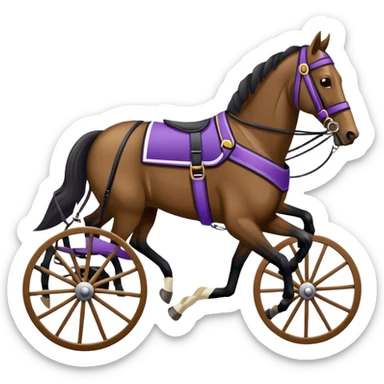 An emoji of a harness racing horse. The sulky is black and behind the horse and attached to the horse’s harness. THere should be a driver dressed in purple and seated in the sulky. sticker