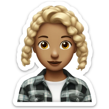 Girl with nose piercing in plaid shirt and jack-russel in  sticker