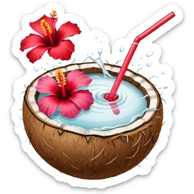 Coconut drink with a hibiscus flower sticker