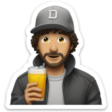 Michael wearing a cap and drinking a bert sticker