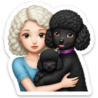 Beautiful girl hugging black poodle sticker