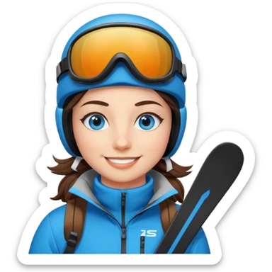brunette with blue eyes skiing downhill  sticker