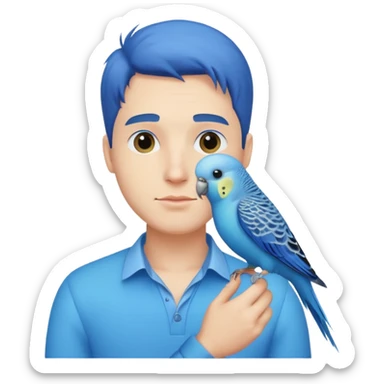 blue budgie parakeet with handsome man sticker