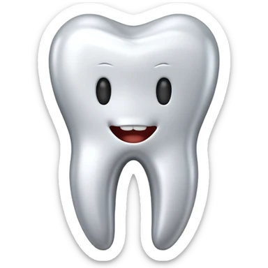 human tooth emoji, smooth chrome ceramic-metal texture, clean medical luxury aesthetic, isolated on white, no face sticker