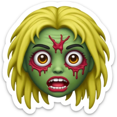 faça uma boneca zumbi estilo emoji do iphone com cabelos pretos cacheados sem muito volume e olhos pretos  sticker