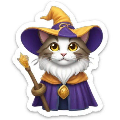 cat wizard flat sticker