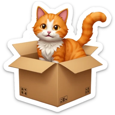 The cat jumps into the box. The head of the cat faces the box, the viewer sees the back of the cat sticker