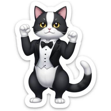 Super muscular Buff sigma Gigachad cat full body tuxedo colored  sticker