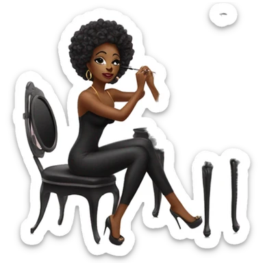 glamorous beautiful black woman sitting at a vanity mirror doing her makeup sticker