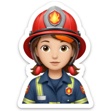 girl fireman with brown hair sticker