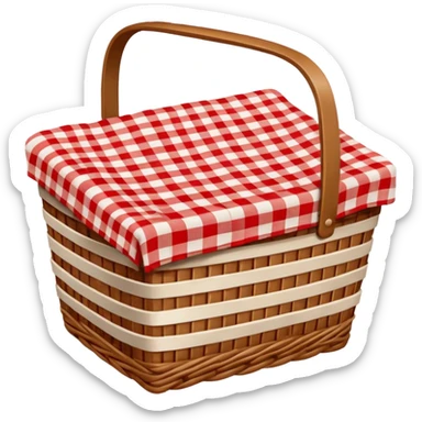  empty wicker basket with picnic cloth in it sticker