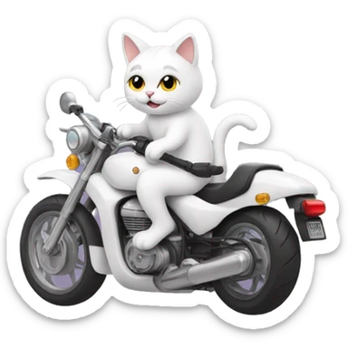 white cat riding a motorcycle sticker