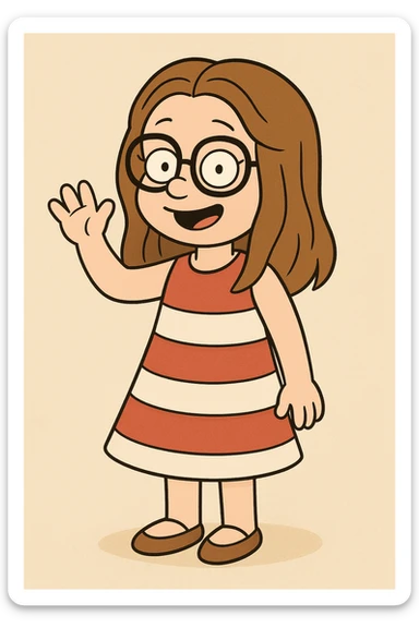 Little girl Gloria Steinem red white dress a hand hello  sticker