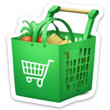 A green shopping bag in a shopping cart resolving code bugs sticker