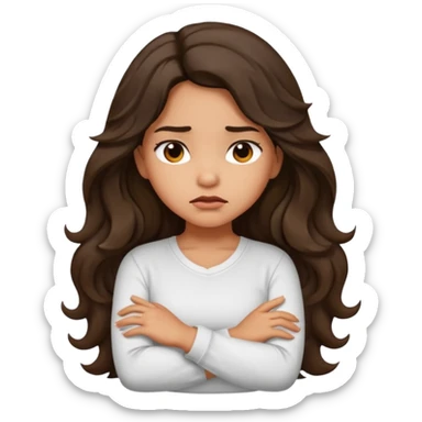 Hispanic tan ish girl with long dark wavy hair crossing her arms and slightly pouting sticker