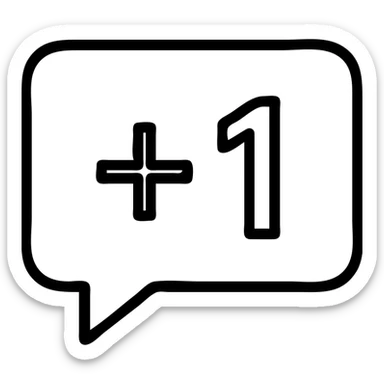 red Helvetica text '+1' inside a speech bubble outline, simple and bold sticker