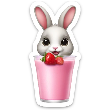Bunny with pink bow and strawberry smoothie  sticker
