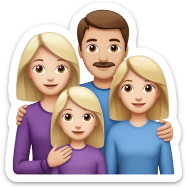 happy pale white family with one brown hair dad, one brown hair mom, one blonde girl, and one brown hair girl sticker