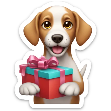 cute dog holding birthday present sticker