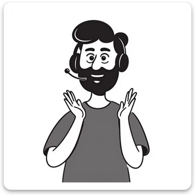 Man with black hair, brown eyes, and black beard wearing gaming headset clapping hands in celebration sticker