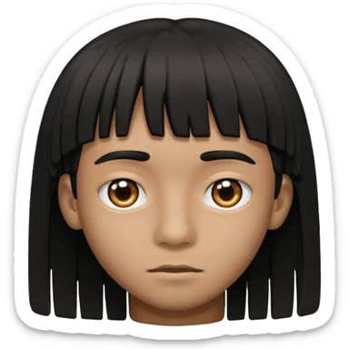 Dark brown boy, with fringe black hair, black eyes sticker
