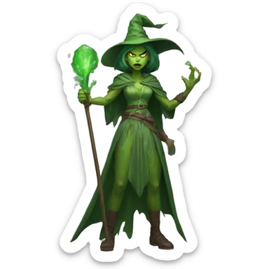 angry green witch from Dungeons & Dragons super realistic sticker