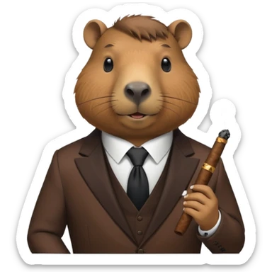 Capibara con un puro de tabaco y un traje elegante  sticker