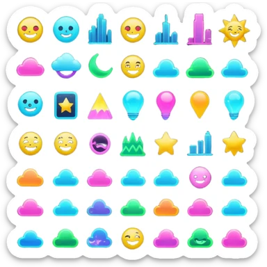 A vibrant collection of different themed emoji packs featuring glowing neon lights, futuristic cityscapes, and cosmic elements, perfect for digital art enthusiasts. sticker