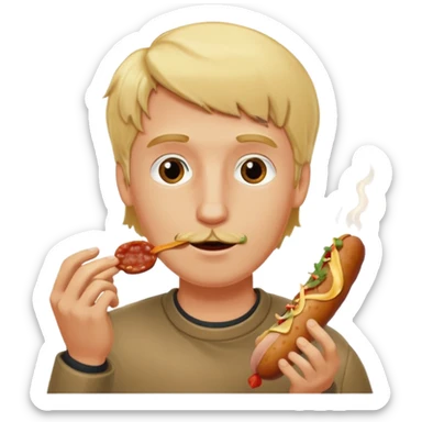 Hombre Rubio con una salchipapas pero la salchicha está quemada sticker