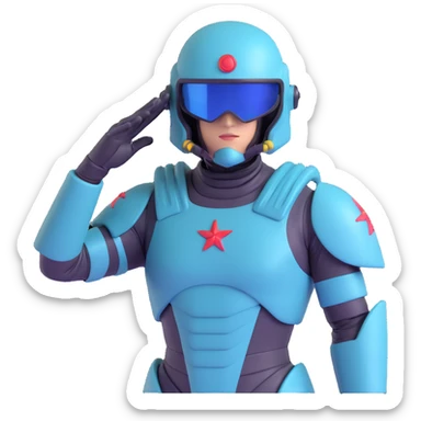 Helldiver performing a salute, inspired by Helldivers video game, heroic pose, futuristic armor and helmet, confident expression sticker