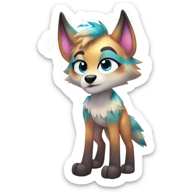 Anthro Colorful Shiny Fionbri-Falvie-sparkle-wolf-sona with cool eccentric markings full body sticker