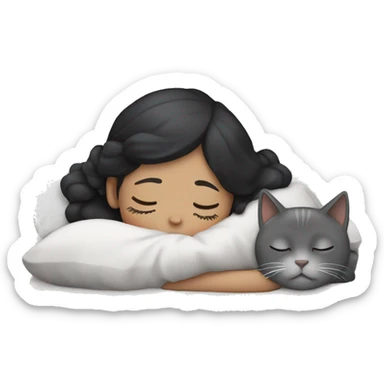 black hair white girl sleeping with a gray cat sticker