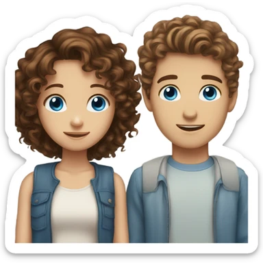 In love brown curly hair blue eyes girl and brown hair boy with blue eyes sticker