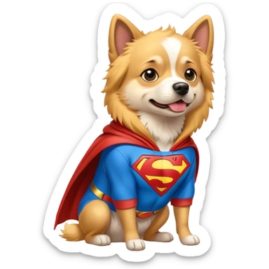 A dog wearing a Superman hoodie ￼ sticker