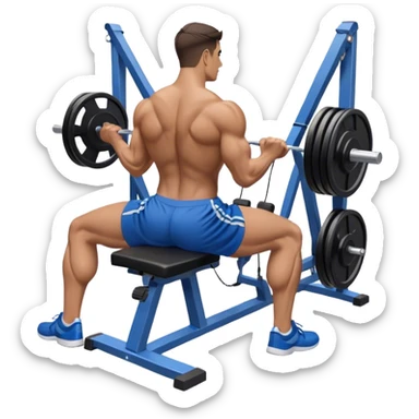 back view of man with blue shorts using seated cable-rows machine sticker
