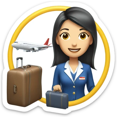 asian FLIGHT ATTENDANT WITH A LUGGAGE sticker