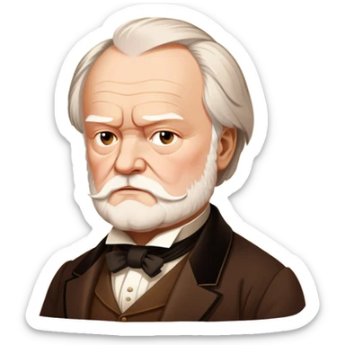 Cinematic Realistic portrait of Victor Hugo, shown as an iconic writer with intense, thoughtful eyes and richly detailed 19th‑century attire, rendered in warm, literary lighting that captures his creative spirit sticker